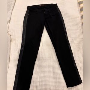 James Jeans Black Pants with Black Leather Tuxedo Piping